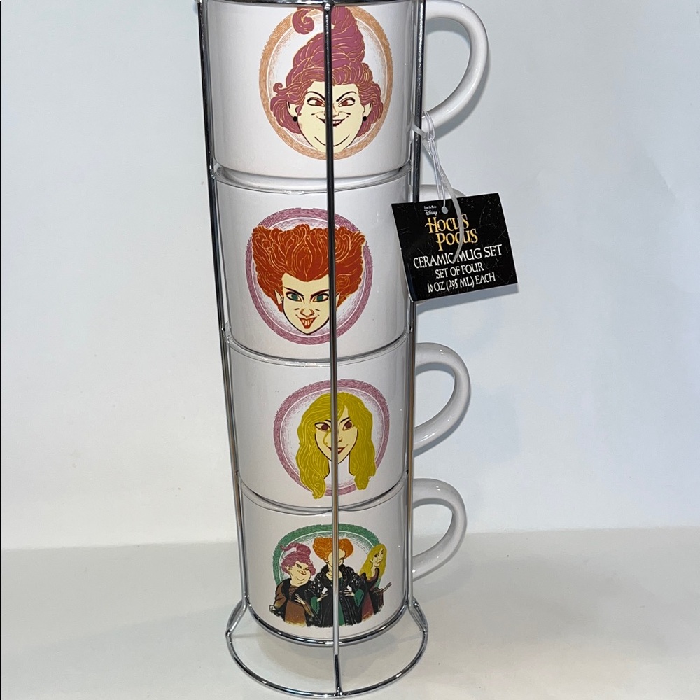 New Disney Hocus Pocus Ceramic Mug Set in Stand Hocus Pocus 3 Sisters